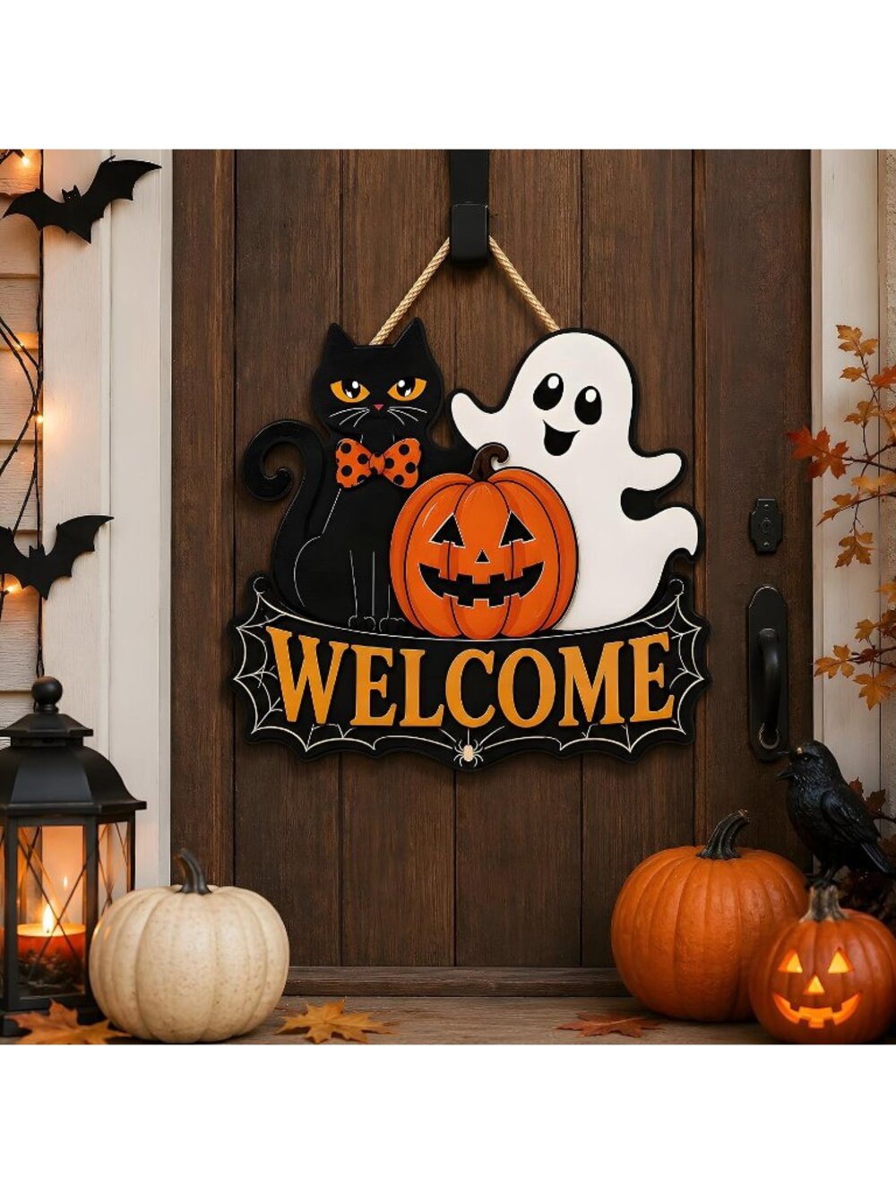 Halloween Party Decorations - Welcome Wreaths Sign for Front Door Hanging - Picture 5 of 7